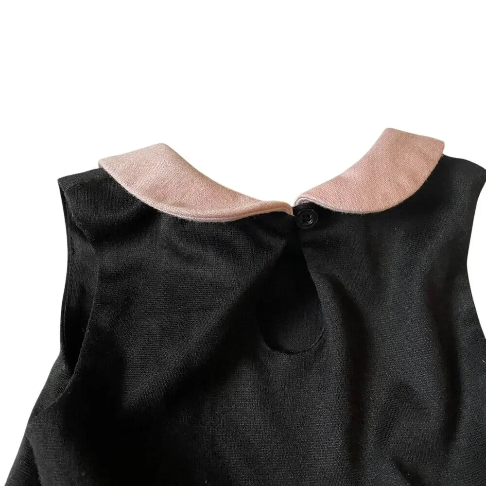 Black & Pink Polka Dot Party Dress, Tulle Flower, Sleeveless, Collared 3T